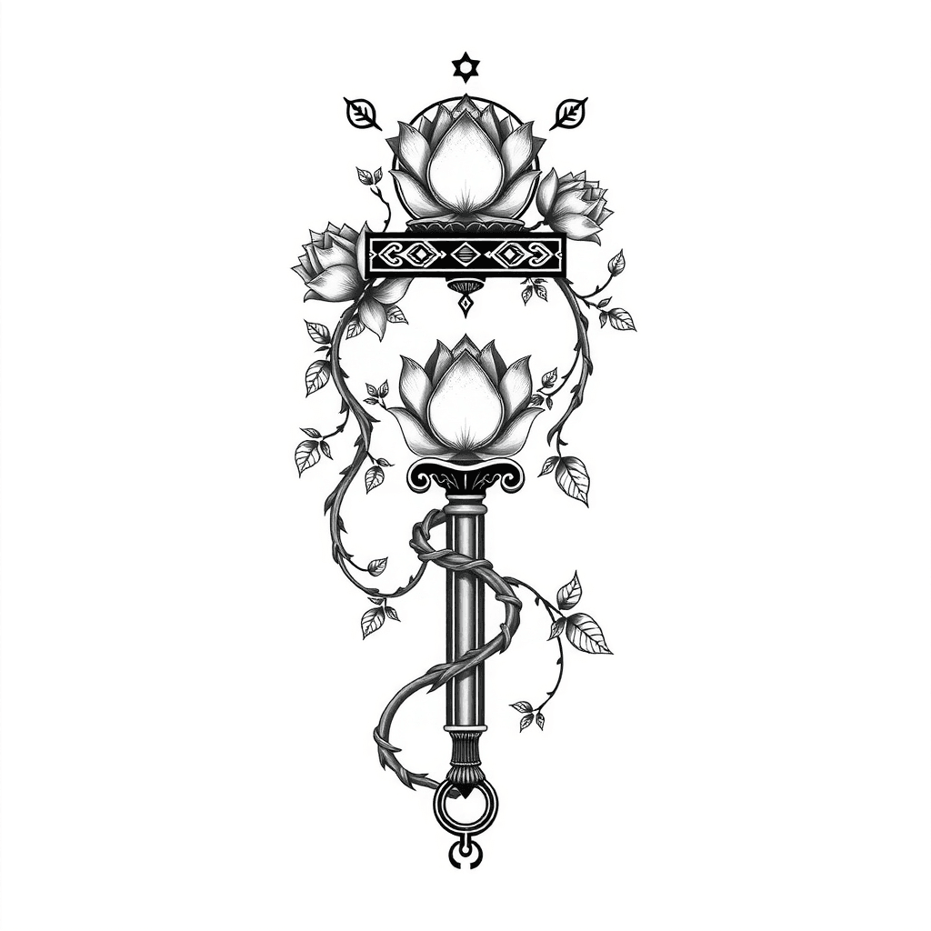 Tattoo design: Greek key and lotus