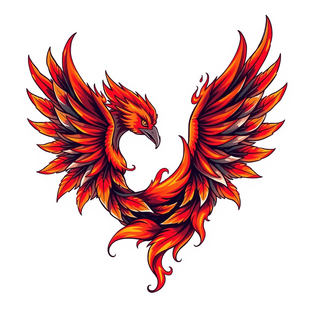 Tattoo design: phoenix into embers